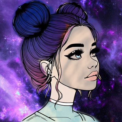 realistic girl with buns on the top of her head