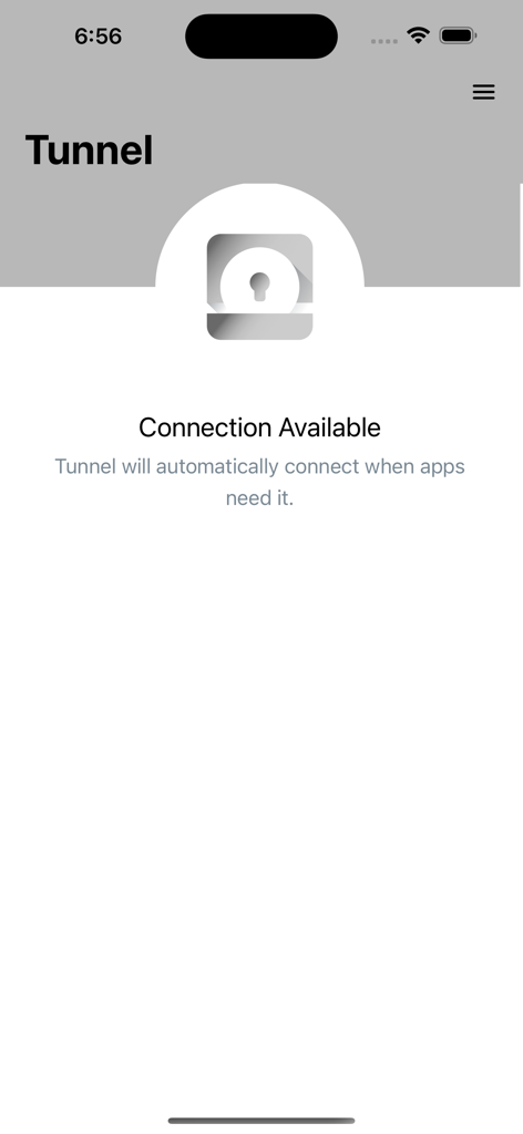 Workspace ONE Tunnel app interface showing connection available status with automatic activation message