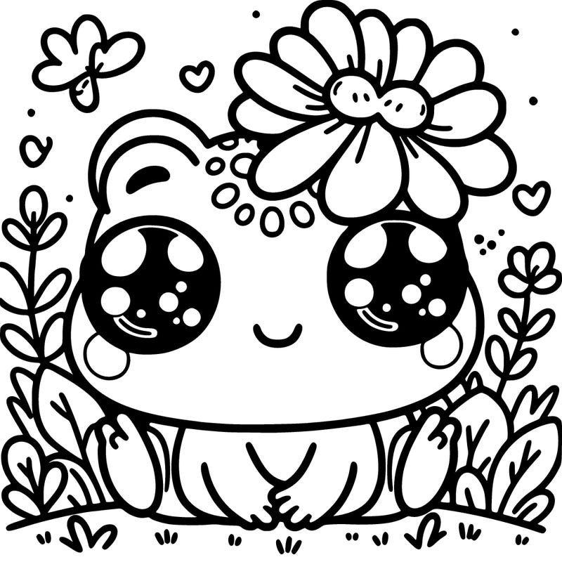 cute frog with flower on its head