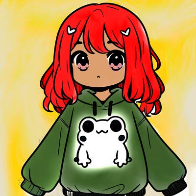 girl wearing frogging sweatshirt