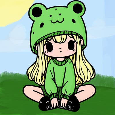a girl wearing a frog hat and some frog socks