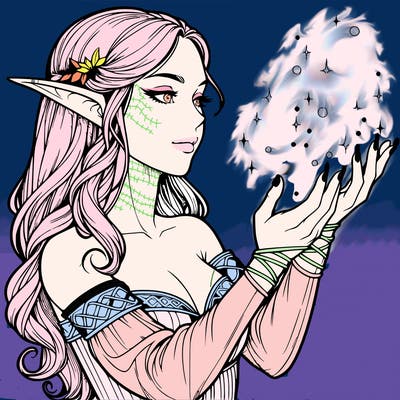 realistic elf girl doing magic