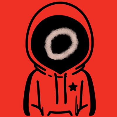 a person with non face waering a hoodie with a small star symbol on the hoodie