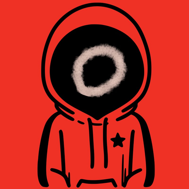 a person with non face waering a hoodie with a small star symbol on the hoodie