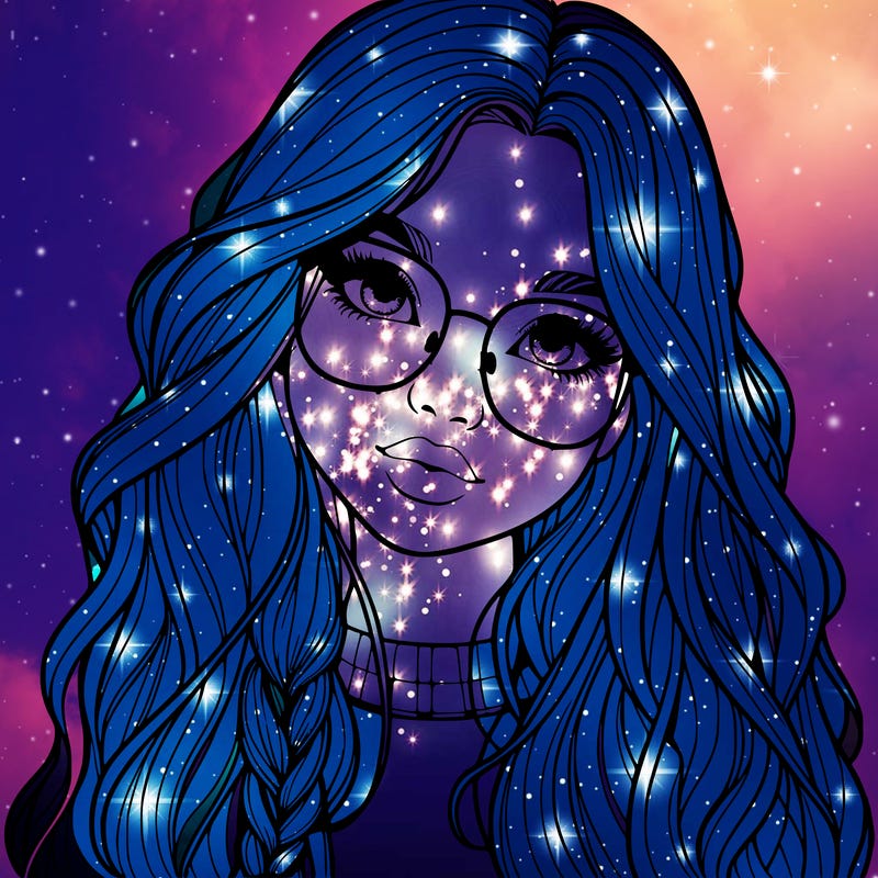 girl with long hair and freckles and glasses realistic