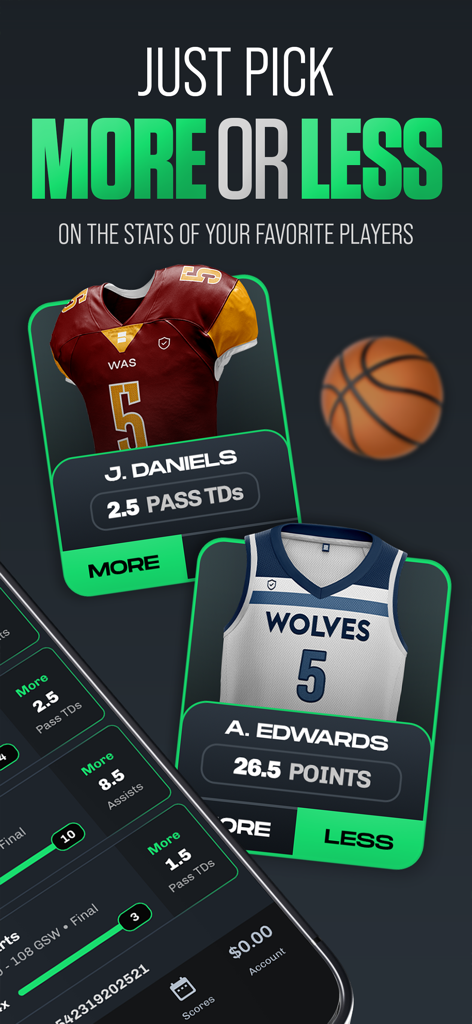 Chalkboard Fantasy Sports - Mobile app interface for Chalkboard Fantasy Sports featuring more or less options for player stats.