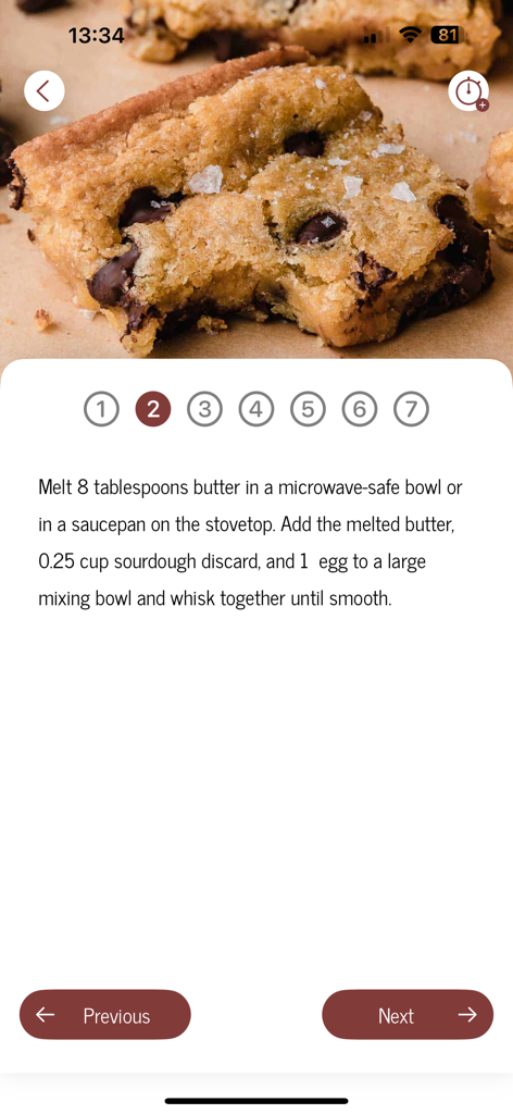 Step-by-step baking instructions for a sourdough discard recipe in the Little Spoon Farm app