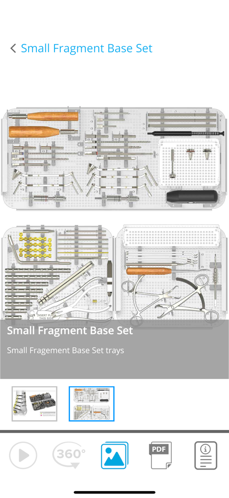 アプリ内のAcumed Small Fragment Base Setの手術器具トレイレイアウト