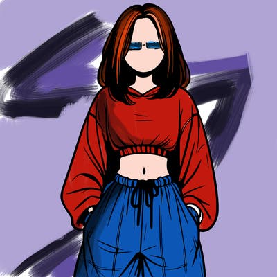 realistic girl faceless with baggy pants and a crop top