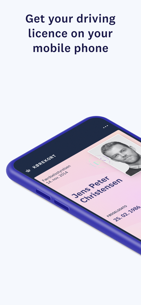 Kørekort - Smartphone affichant l'application danoise de permis de conduire numérique Kørekort