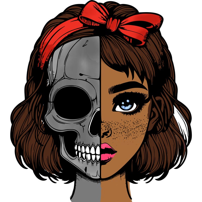 realistic girl with half skull mask