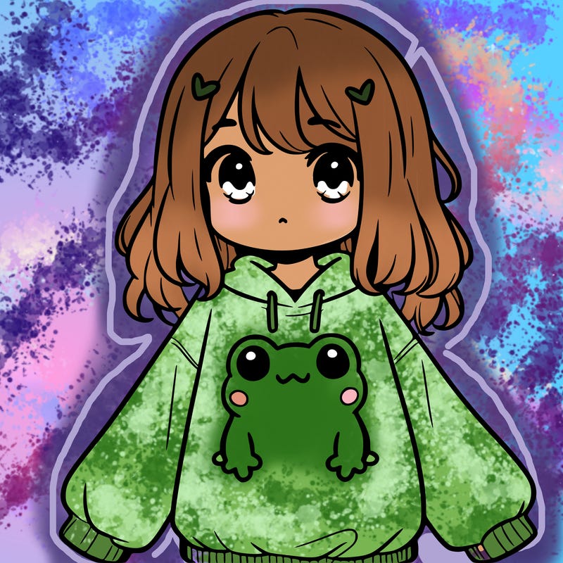girl wearing frogging sweatshirt