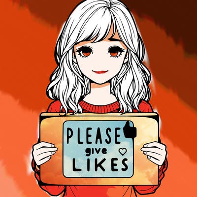realistic girl that is holding a sign that says please give likes