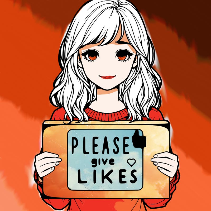 realistic girl that is holding a sign that says please give likes