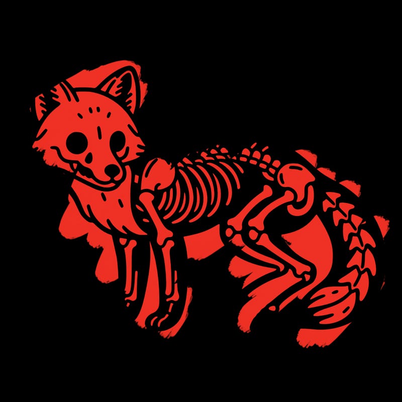 detailed half skeleton fox