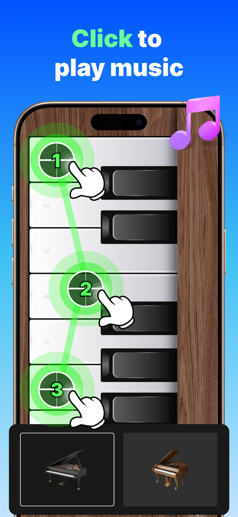 GA Auto Clicker demonstrating sequential automatic taps on a mobile piano game