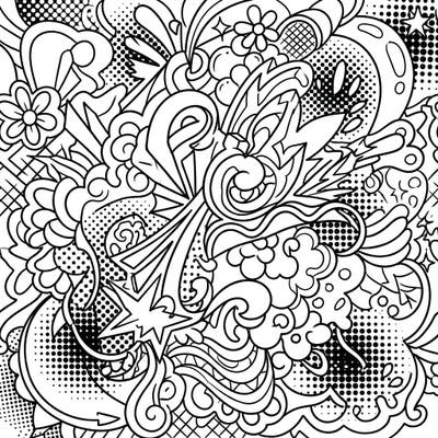 Immerse yourself in this dynamic Abstract Art coloring page, bursting with the energy and bold aesthetics of Pop Art. Featuring intricate patterns and halftone details, it's a vibrant journey into non-representational creativity.