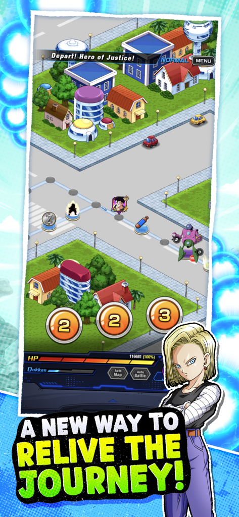 DRAGON BALL Z DOKKAN BATTLE - Jogabilidade de Dragon Ball Z Dokkan Battle mostrando o mapa estilo jogo de tabuleiro com Android 18