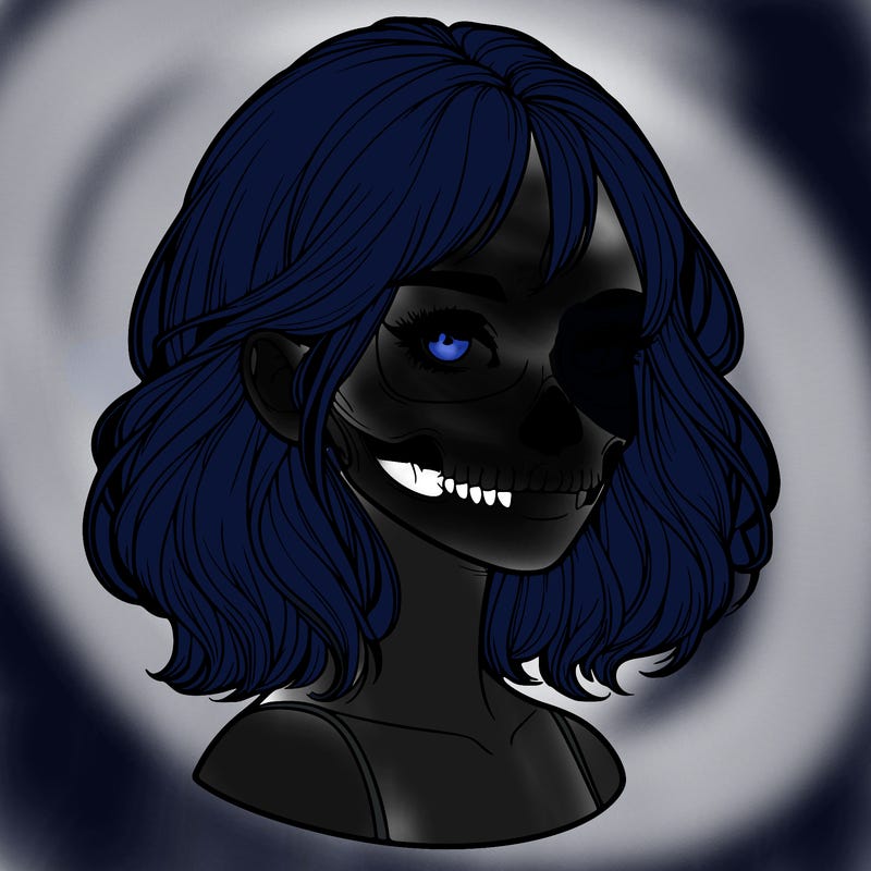 realistic girl with skull