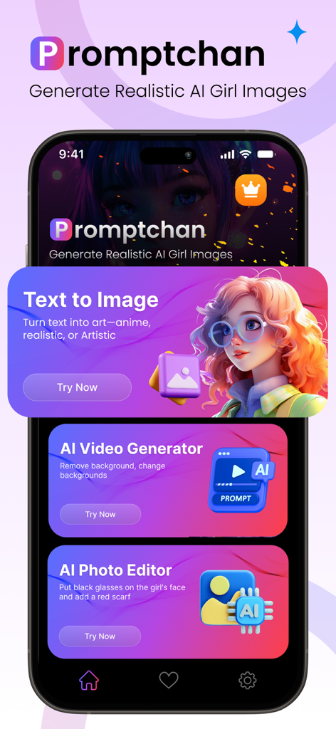 Promptchan ai - Promptchan AI app screen showing text to image and video generator features for anime and realistic art