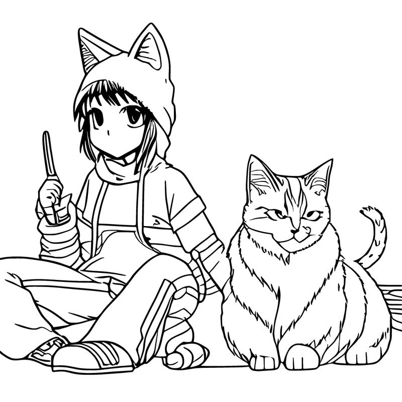 manga character with a cat