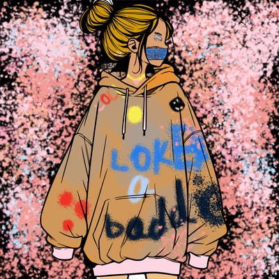 realistic girl with a oversized sweatshirt on and a bun