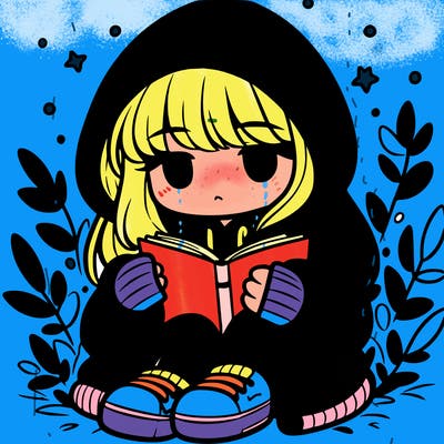 girl in oversized hoodie reading a book