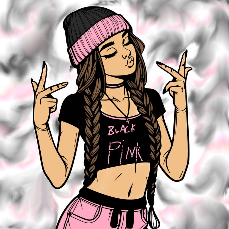 realistic teenage girl with braids and a beanie and crop top doing 🫶🏼