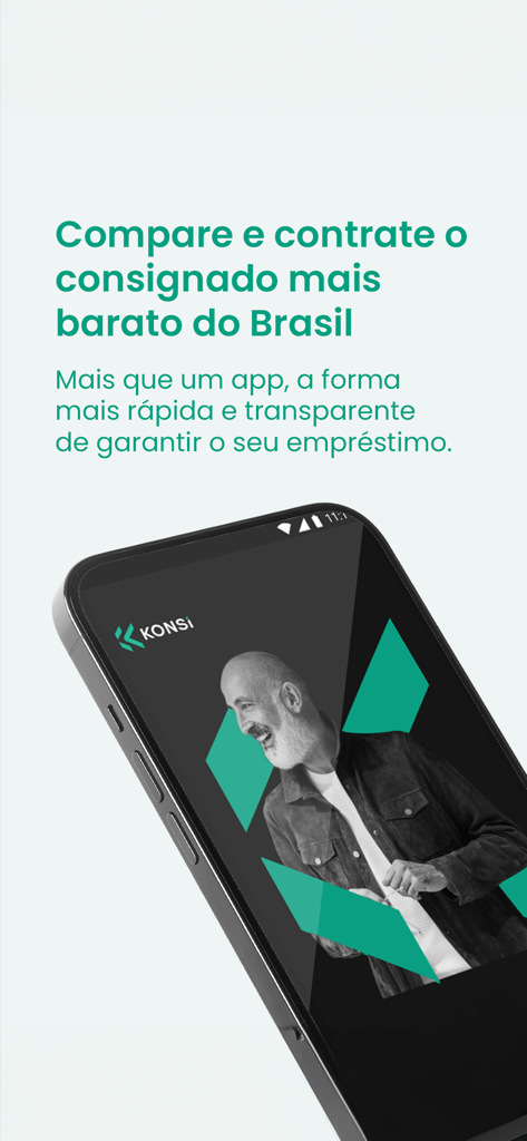 Konsi | Empréstimo Consignado - A smartphone displaying the Konsi app for comparing and securing payroll loans in Brazil