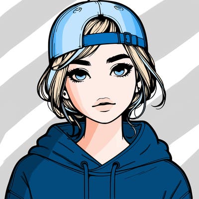 beautiful realistic girl with backwards baseball cap and a sweat shirt