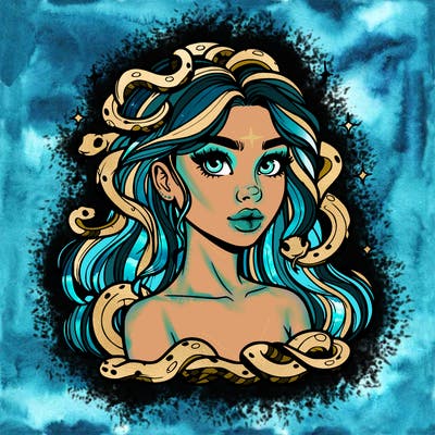 realistic girl with snakes as hair