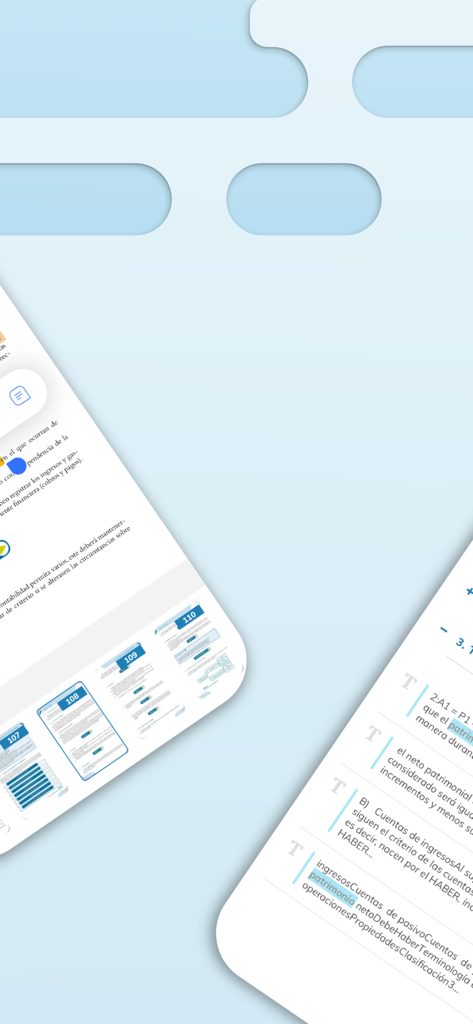 Editorial Síntesis - Interfaz de la aplicación Editorial Síntesis mostrando texto académico en español con resaltados y miniaturas de página.