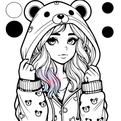 realistic girl in a animal pjs hoodie
