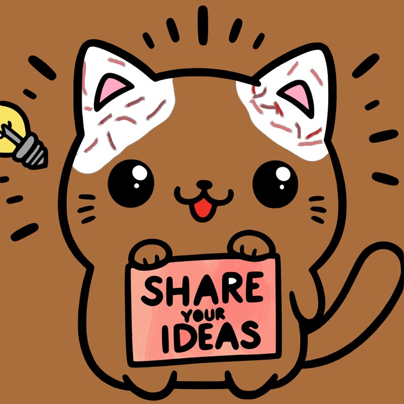 a cute cat saying share your ideas