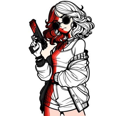 stylish teenage girl with gun