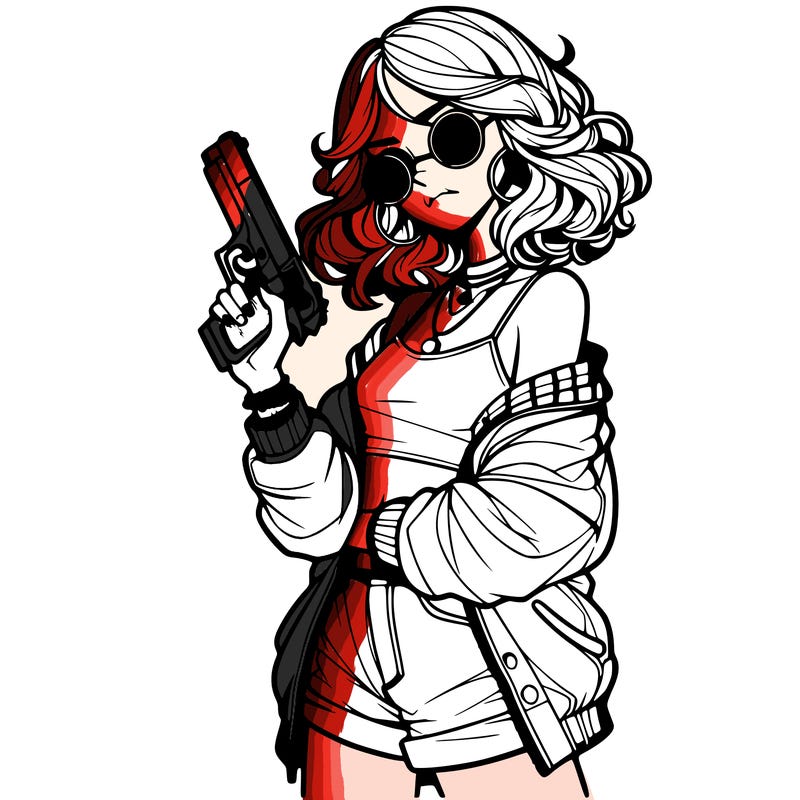 stylish teenage girl with gun