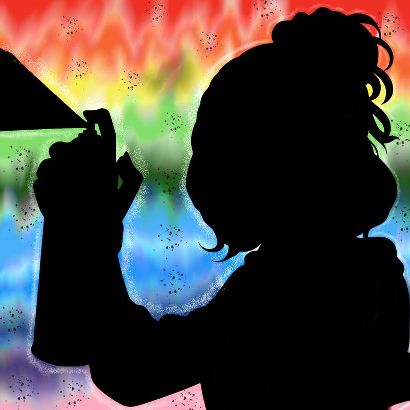 a realistic girl spray painting