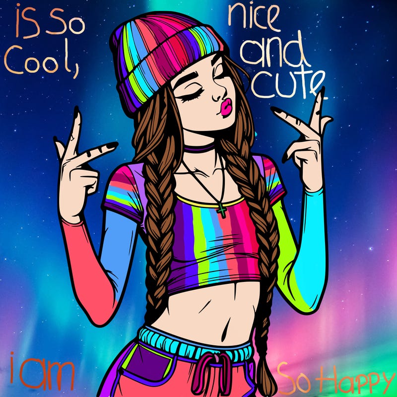 realistic teenage girl with braids and a beanie and crop top doing 🫶🏼