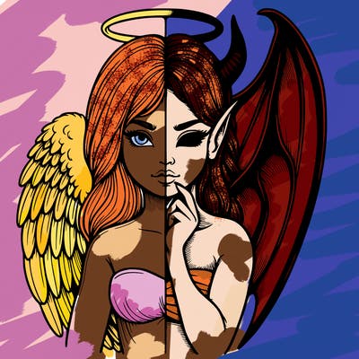 realistic angel half demon