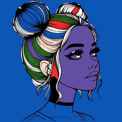 realistic girl with buns on the top of her head