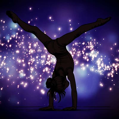 realistic gymnastic hand stand girl in four splits