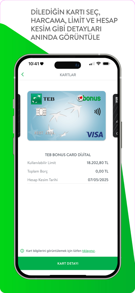 CEPTETEB - CEPTETEB-Mobil-Banking-App-Oberfläche mit Kreditkartendetails und Limits