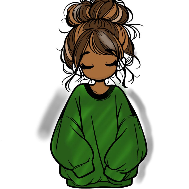 girl with baggy sweatshirt and messy bun