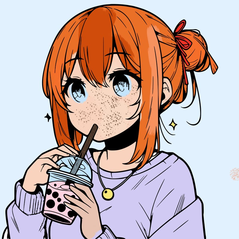 manga character drinking boba