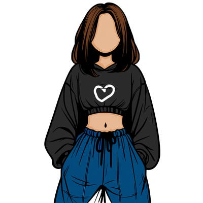 realistic girl faceless with baggy pants and a crop top