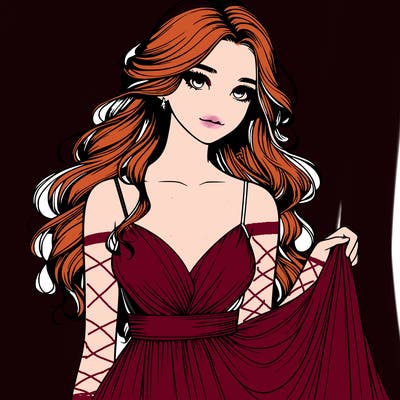 realistic girl in flowy silky prom dress
