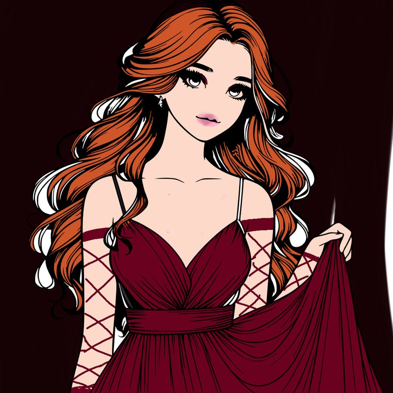 realistic girl in flowy silky prom dress