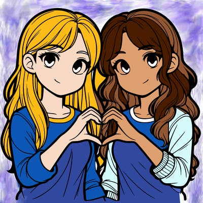 two teenage girls making a heart together