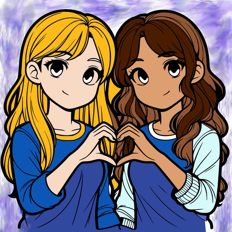 two teenage girls making a heart together