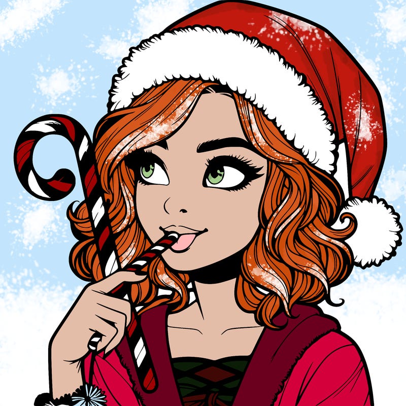 realistic christmas girl eating candycane